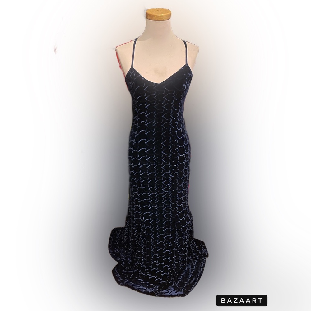Vintage Deep Blue Velvet Body Con Dress